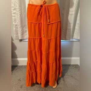 Cool Free People size L orange drawstring lined maxi skirt pockets NWOT